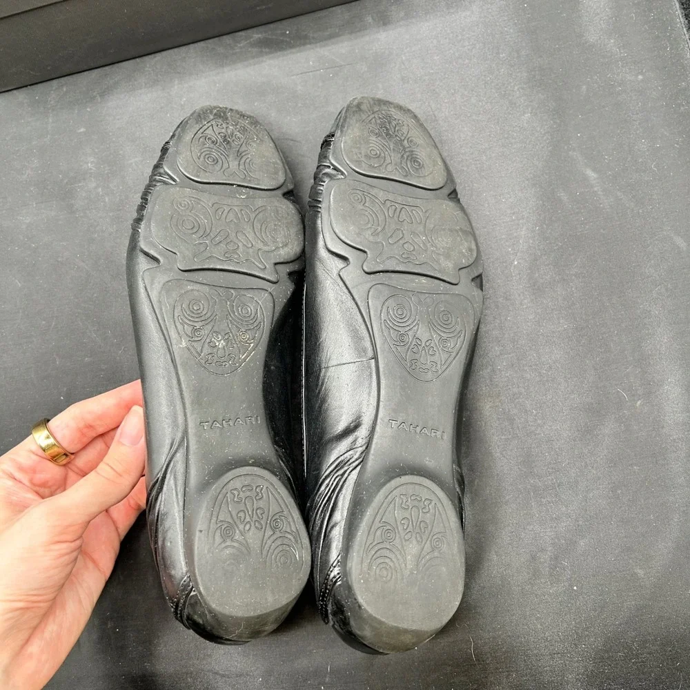 Tahari Ballet Flats Leather Dress Shoes‎ Black Career Office 8.5M Business